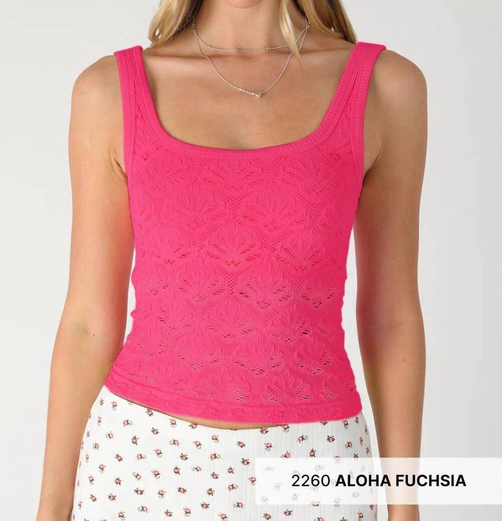 NEW NIKIBIKI flock floral textured lace tank in aloha fuchsia